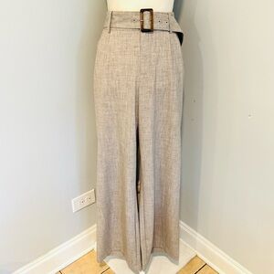 High-Waisted Beige Wide-Leg Pants with Belt
